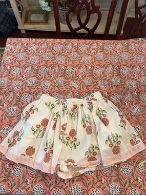 White Floral Cotton Skirt with Pink Trim